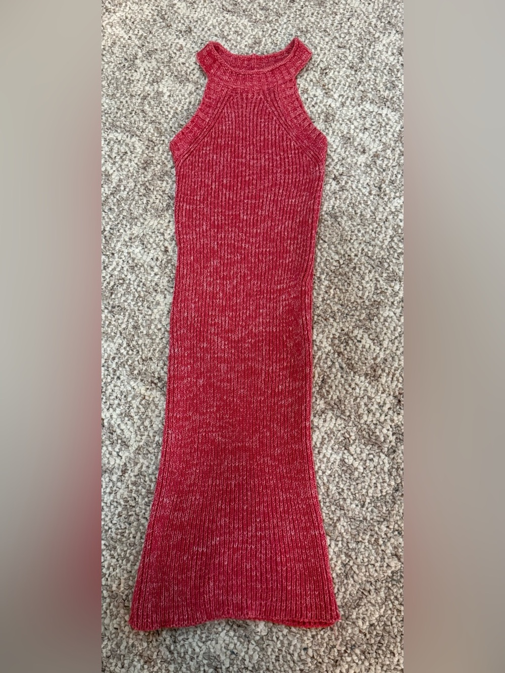 Tea n Cup Red Ribbed Halter Knit Dress